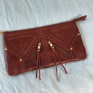 REBECCA MINKOFF Moto Clutch Brown Leather